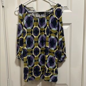 New York & Company Purple and Green Patterned Top